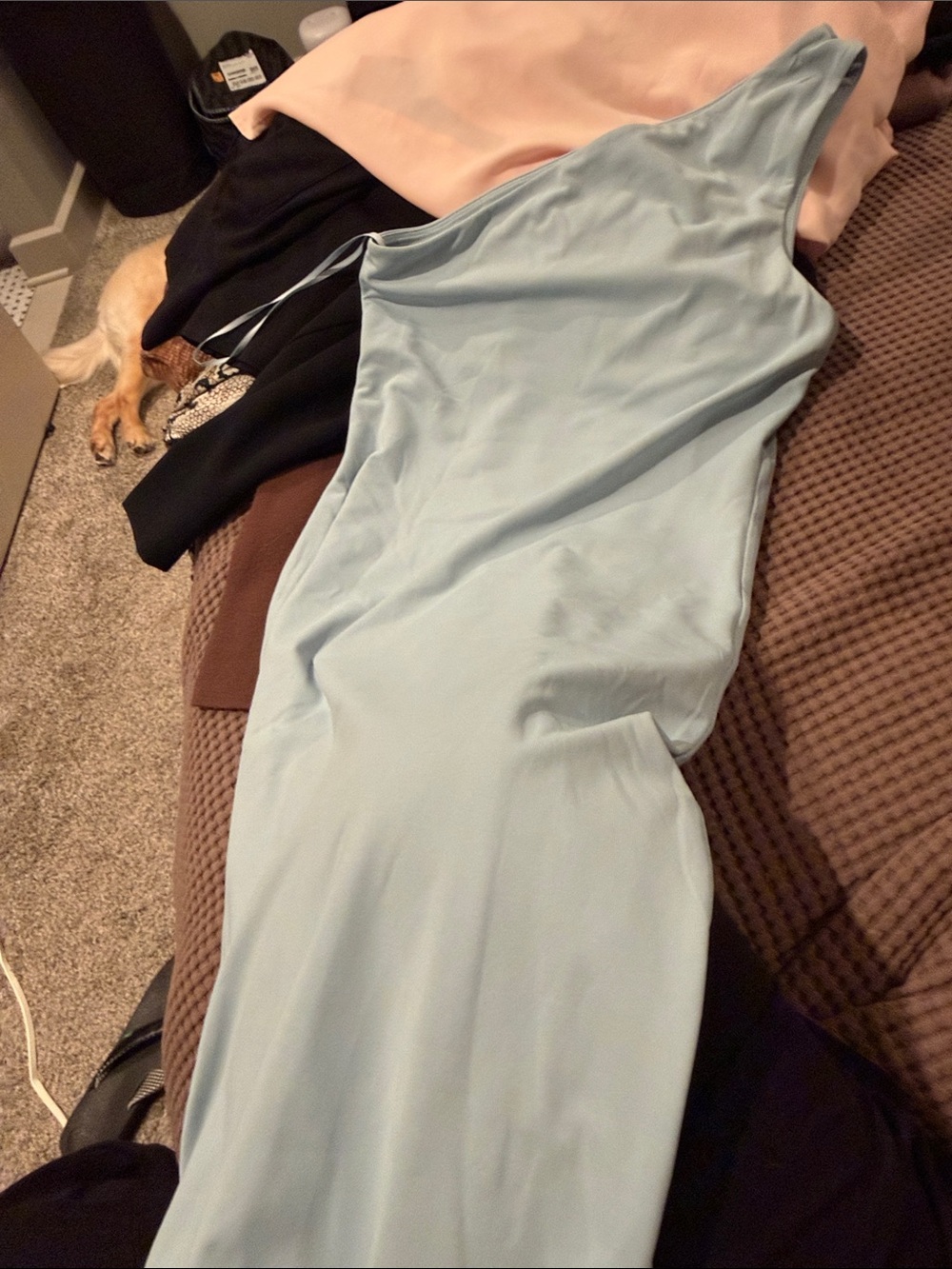 Aritzia One-Shoulder Pale Blue CONTOUR DRESS LONG